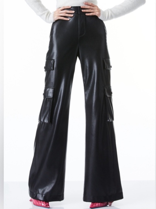 Alice + Olivia Pants - Alice + Olivia Hayes Vegan Faux Leather Cargo Wide Leg Pant Women Size 2 Black